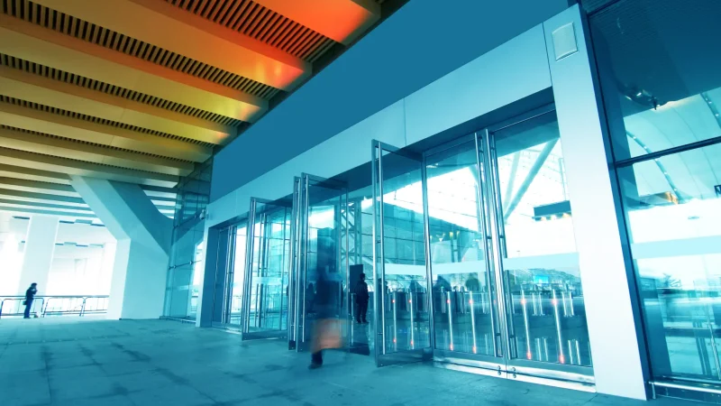 image of automatic swing doors installed in a commercial building - very similar to the kind of doors Access Automation install or repair
